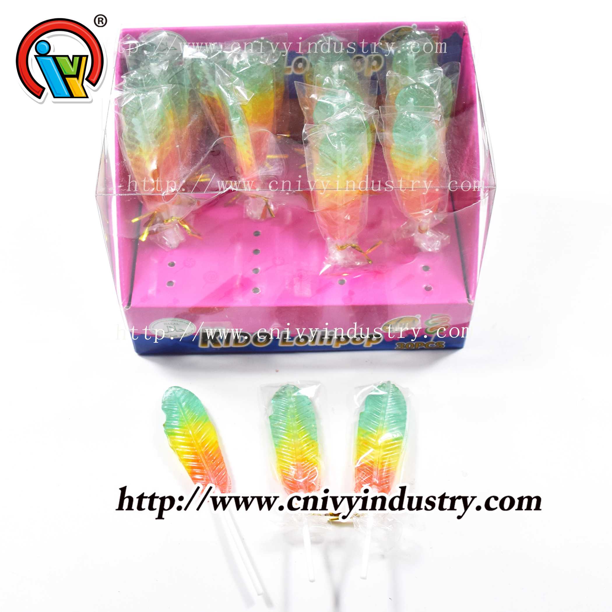 wholesale feather shape lollipop candy